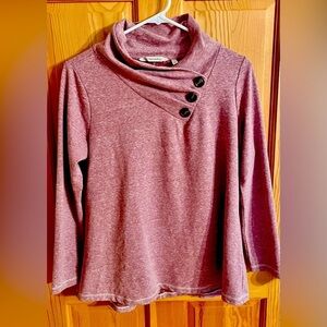 Soft Surroundings Pink Cowl Neck Sweater Buttons Popover Size PM Loose Comfort